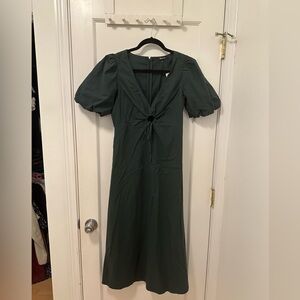 Madewell Poplin Cutoff puff sleeve dress in daek palm